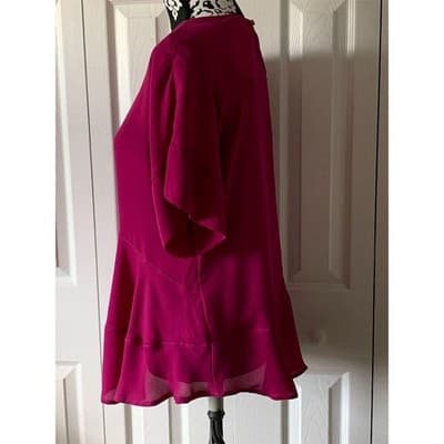 S Lila Women's Magenta Frill Hem Blouse Short Sleeve Casual - Thumbnail 5