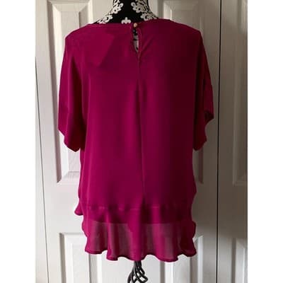 S Lila Women's Magenta Frill Hem Blouse Short Sleeve Casual - Thumbnail 8