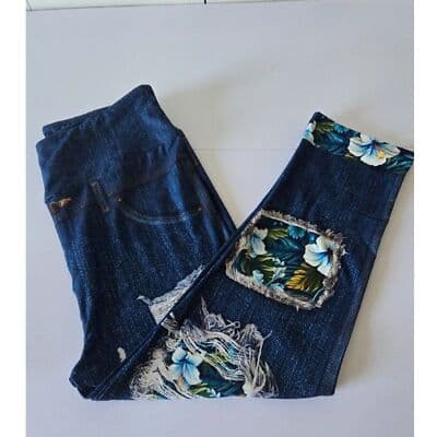 OS Reg One Size Sky Blue Hibiscus Capri w/ Butt Pockets - Thumbnail 3