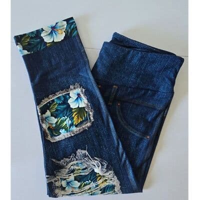 OS Reg One Size Sky Blue Hibiscus Capri w/ Butt Pockets - Thumbnail 2