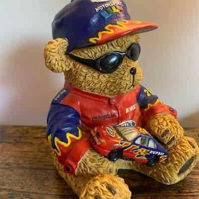 Vtg. NASCAR Jeff Gordon #24 DuPont Teddy Bear Coin Bank Figure - Thumbnail 2