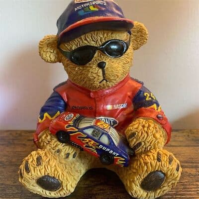 Vtg. NASCAR Jeff Gordon #24 DuPont Teddy Bear Coin Bank Figure - Image 1
