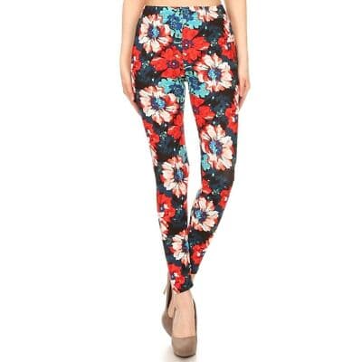 Reg One Size Women Buttery Soft Painted Floral Leggings - Thumbnail 4