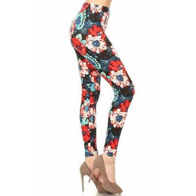 Reg One Size Women Buttery Soft Painted Floral Leggings - Thumbnail 2