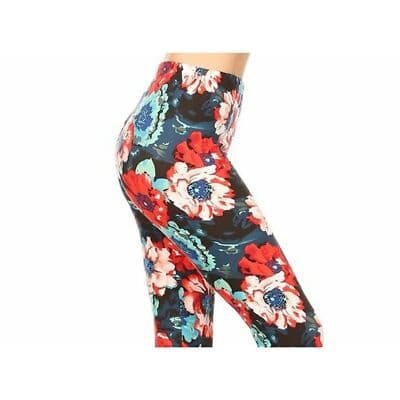 Reg One Size Women Buttery Soft Painted Floral Leggings - Image 1