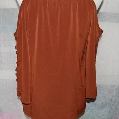 Medium Womens Va Va by Joy Han Brown Cold Shoulder Blouse - Thumbnail 5