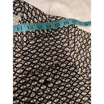 Karin Stevens Geometric Diamond Print 3/4 Sleeve Shift Dress Black White Tan 12 - Thumbnail 5