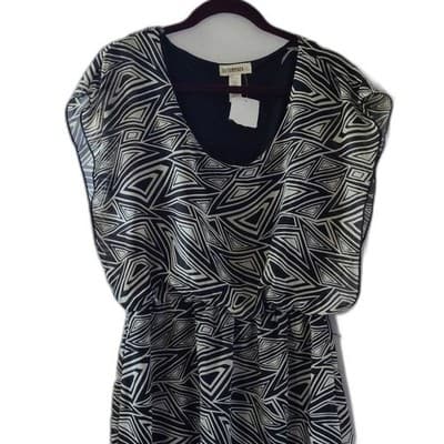 Hot Tempered Womens XL Black White Geometric Print Blouson Dress 3SC672AM NWT - Image 1
