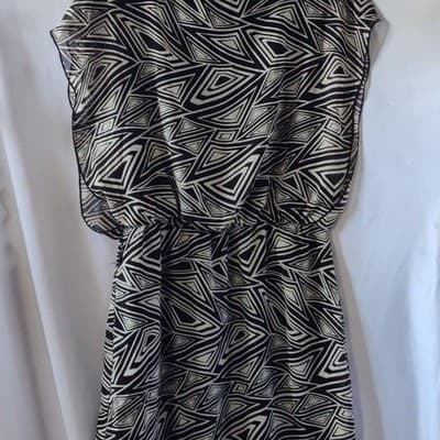 Hot Tempered Womens XL Black White Geometric Print Blouson Dress 3SC672AM NWT - Thumbnail 2