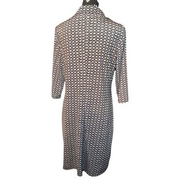 Karin Stevens Geometric Diamond Print 3/4 Sleeve Shift Dress Black White Tan 12 - Thumbnail 2