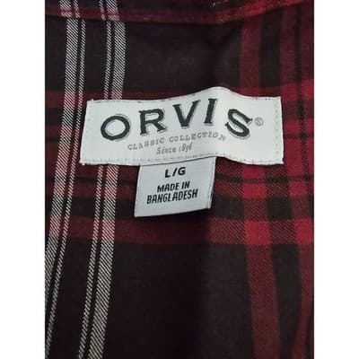 ORVIS Classic Collection Men's Sz L Red Black Plaid Long Sleeve Button Down - Thumbnail 3