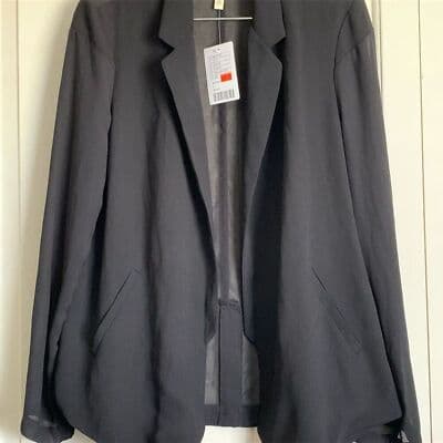 Silence + Noise Women's Black Lightweight Stretch Blazer L with Front Pockets - Thumbnail 2