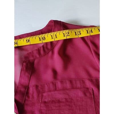 Express Sheer Burnout Blouse Top Burgundy Roll Tab Sleeve Button Up Shirt Womens - Thumbnail 6