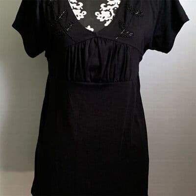 Romina Women's Black Shirt, Top Size 2X V-Neck Beaded Decpratove Tie-Back - Image 1