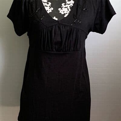Romina Women's Black Shirt, Top Size 2X V-Neck Beaded Decpratove Tie-Back - Thumbnail 2