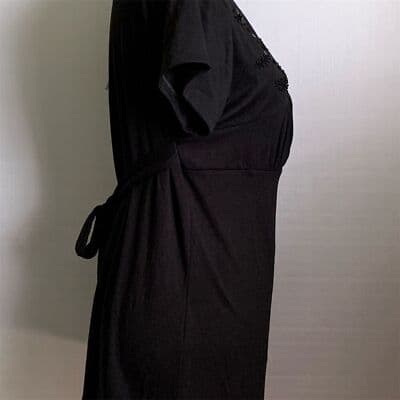 Romina Women's Black Shirt, Top Size 2X V-Neck Beaded Decpratove Tie-Back - Thumbnail 3