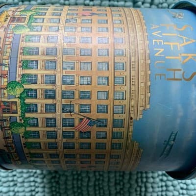 Vintage SAKS FIFTH AVENUE Metal Tin Can Empty 8 X 6 - Thumbnail 2