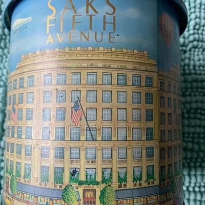 Vintage SAKS FIFTH AVENUE Metal Tin Can Empty 8 X 6 - Image 1