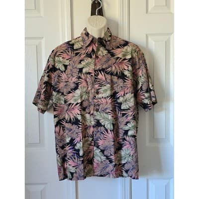 Paradise Blue Hawaiian Floral Short Sleeve Button Up Shirt Men's Size L - Thumbnail 10