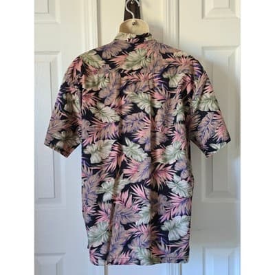 Paradise Blue Hawaiian Floral Short Sleeve Button Up Shirt Men's Size L - Thumbnail 2
