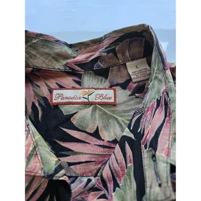 Paradise Blue Hawaiian Floral Short Sleeve Button Up Shirt Men's Size L - Thumbnail 3