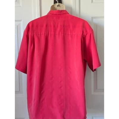 Bamboo Cay Men's Red Tropical Embroidered Short Sleeve Button Up Shirt Size M - Thumbnail 2