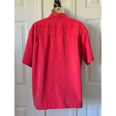Bamboo Cay Men's Red Tropical Embroidered Short Sleeve Button Up Shirt Size M - Thumbnail 9