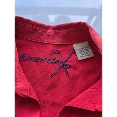 Bamboo Cay Men's Red Tropical Embroidered Short Sleeve Button Up Shirt Size M - Thumbnail 3