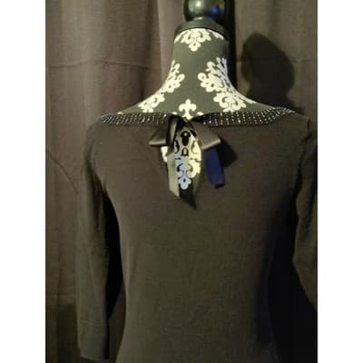 WHITE HOUSE BLACK MARKET Embellished Black Sweater 3/4 Sleeve Size S - Thumbnail 5