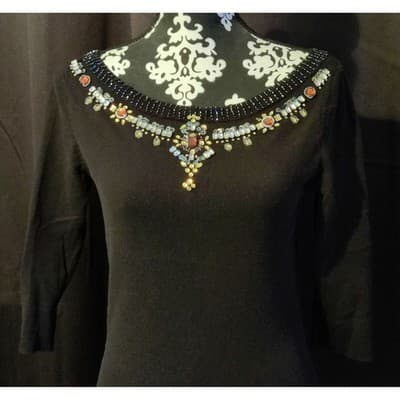 WHITE HOUSE BLACK MARKET Embellished Black Sweater 3/4 Sleeve Size S - Thumbnail 2