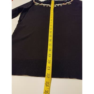WHITE HOUSE BLACK MARKET Embellished Black Sweater 3/4 Sleeve Size S - Thumbnail 12