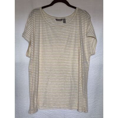 Lisa Rinna Collection Top W Striped Pullover Top White Gold Womens Plus 1X - Image 1