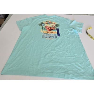 Caribbean Mens XL Cotton Graphic T Shirt Staycation Relocation Beach Palms - Thumbnail 4