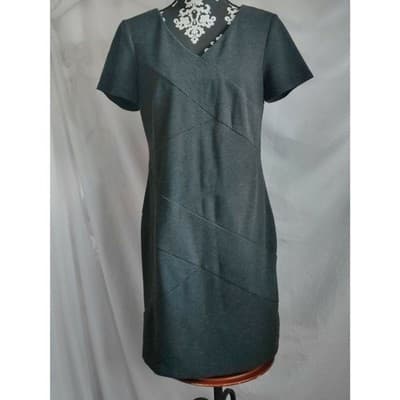 AGB Sheath Stretch Knit Dress Short Sleeve V-Neck Women's Green Size 12 - Thumbnail 9