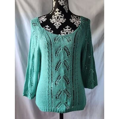 Fever Knit Sweater Open Weave Pullover Long Sleeve Scoop Neck Womens Size Medium - Image 1