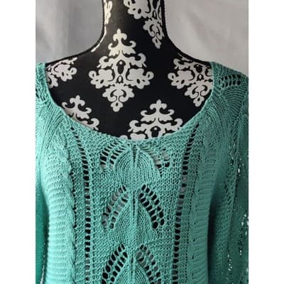 Fever Knit Sweater Open Weave Pullover Long Sleeve Scoop Neck Womens Size Medium - Thumbnail 3
