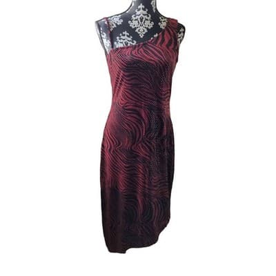 My Michelle Red/Black One Shoulder Asymmetrical Hem Dress Size Large - Thumbnail 4