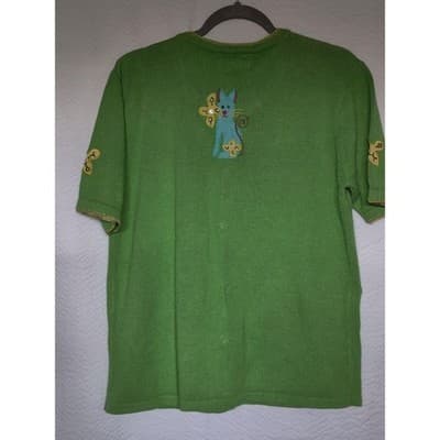 Vtg Ashlyn Kate Womens Green V Neck Short Sleeve Cardigan Sweater Sz S - Thumbnail 2