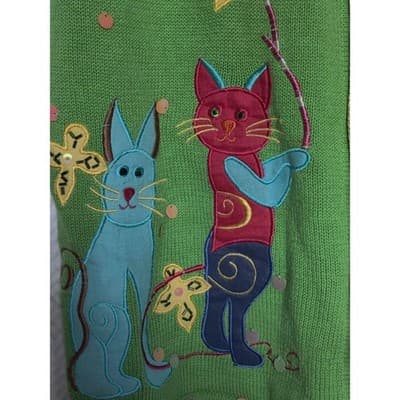 Vtg Ashlyn Kate Womens Green V Neck Short Sleeve Cardigan Sweater Sz S - Thumbnail 4