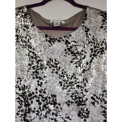 Liz Claiborne Tank Top Women Med Grey Sequins Animal Print Stretch - Thumbnail 3