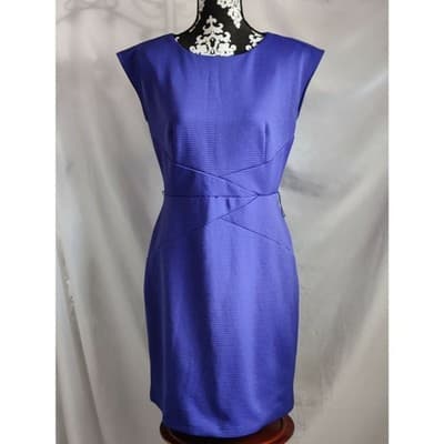 AGB Cap Sleeve A-Line Dress Layered Seersucker Striped Blue Womens Size 12 - Image 1