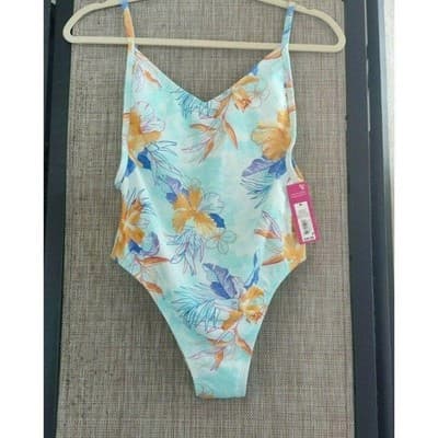 Xhilaration Girls Aqua Floral One Piece Swimsuit Size Medium - Image 1
