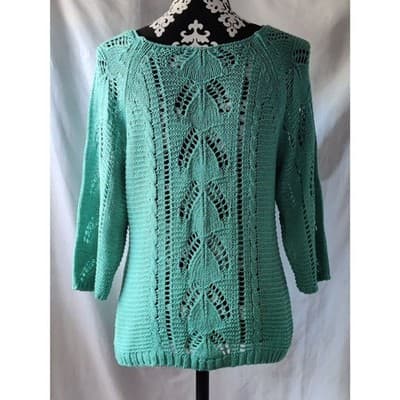 Fever Knit Sweater Open Weave Pullover Long Sleeve Scoop Neck Womens Size Medium - Thumbnail 2