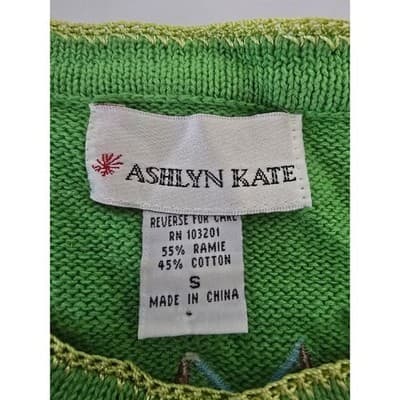 Vtg Ashlyn Kate Womens Green V Neck Short Sleeve Cardigan Sweater Sz S - Thumbnail 9