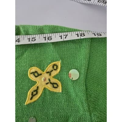 Vtg Ashlyn Kate Womens Green V Neck Short Sleeve Cardigan Sweater Sz S - Thumbnail 10