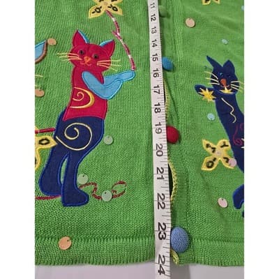 Vtg Ashlyn Kate Womens Green V Neck Short Sleeve Cardigan Sweater Sz S - Thumbnail 12