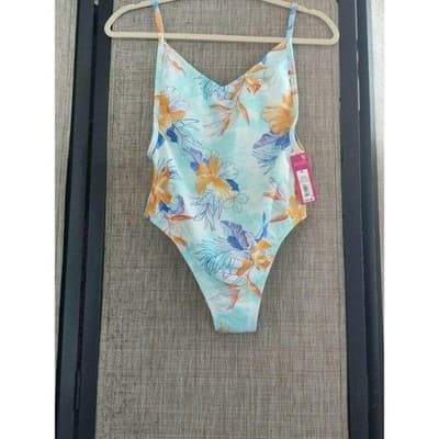 Xhilaration Girls Aqua Floral One Piece Swimsuit Size Medium - Thumbnail 2
