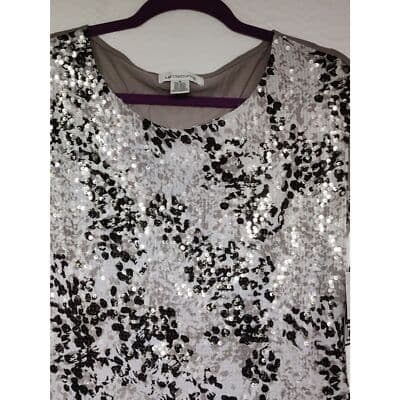 Liz Claiborne Tank Top Women Med Grey Sequins Animal Print Stretch - Thumbnail 6