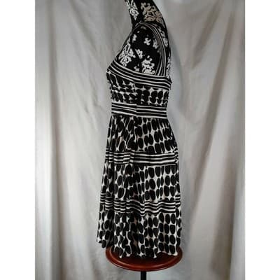 Nine West Womens Fit & Flare Dress Sleeveless Polka Dot Black & White Size 6 - Thumbnail 4