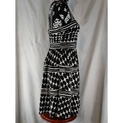 Nine West Womens Fit & Flare Dress Sleeveless Polka Dot Black & White Size 6 - Thumbnail 6